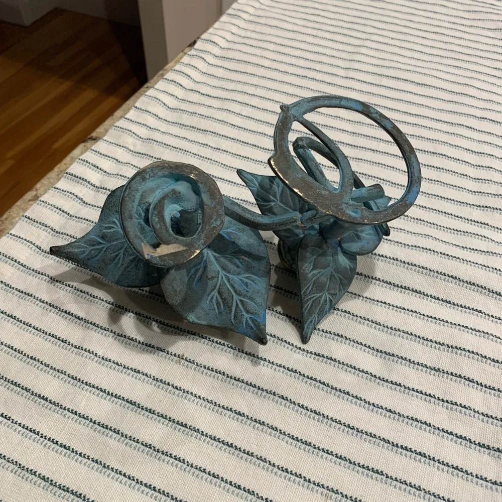 Vintage Cast Iron Green Vine Double Candlestick Holder